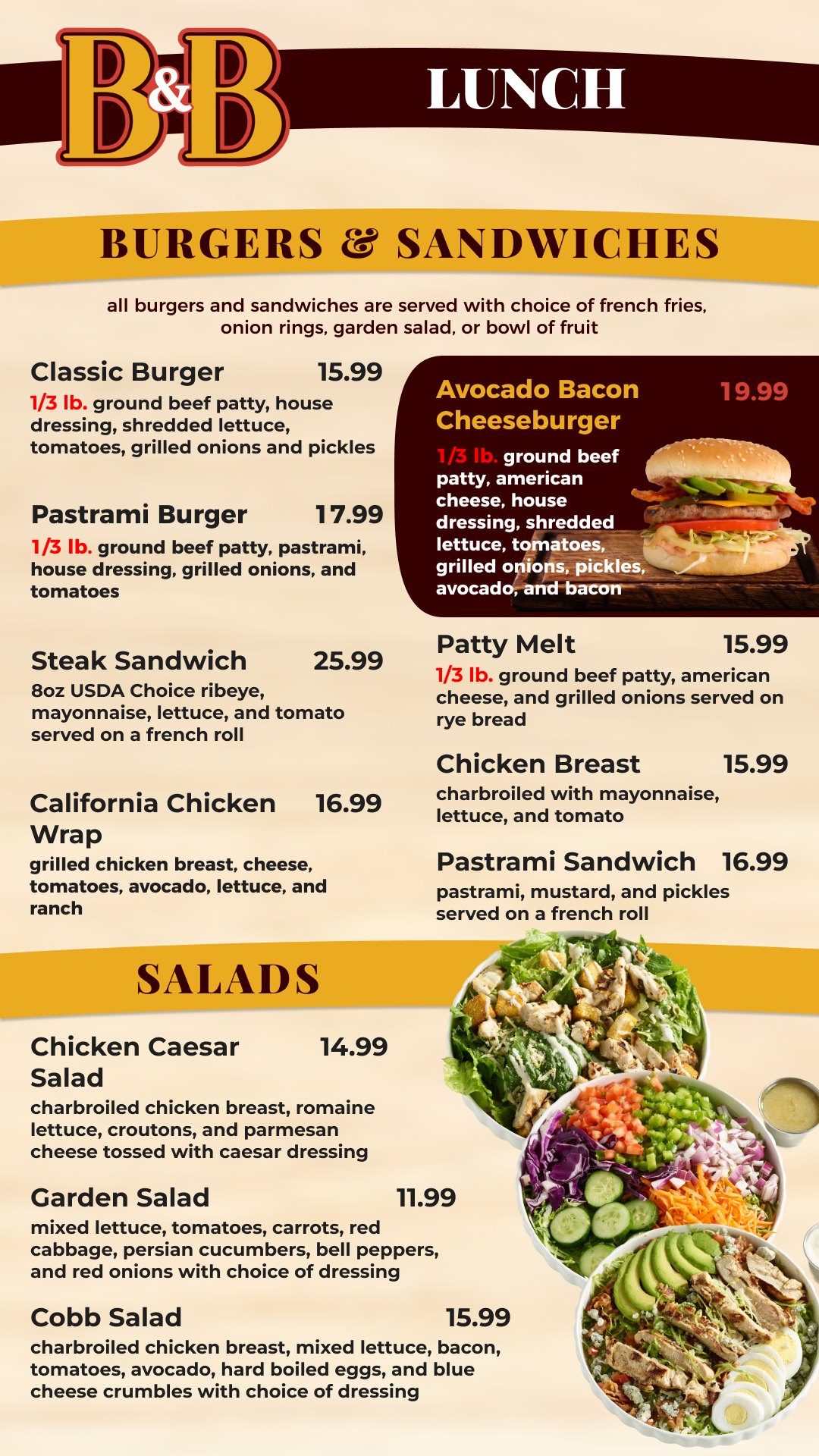 Brunch & Beyond lunch menu